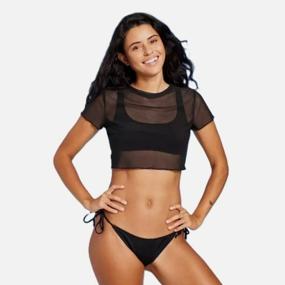NWT Wild Fable Mesh Cover Up Short Sleeve Crop Top